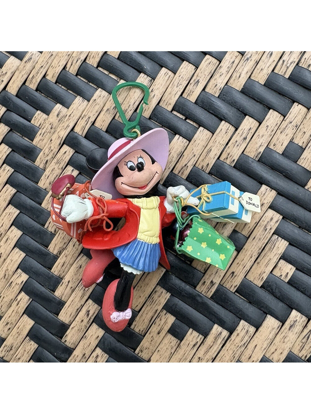 Disney Minnie Mouse Holiday Plastic Ornament w/ Presents, Drum, Green Loop